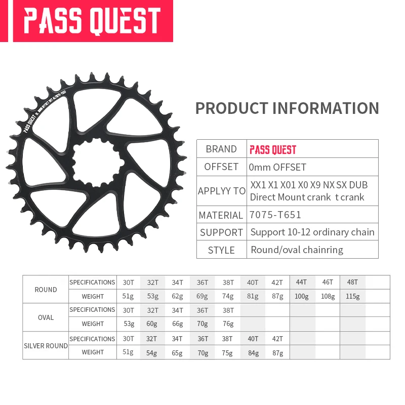 0mm Offset Chainring Narrow Wide for XX1 X1 X01 X0 X9 NX SX DUB Direct Mount Crank 30T 32T 34T 36T 38T 40T 42T 44T 46T 48T