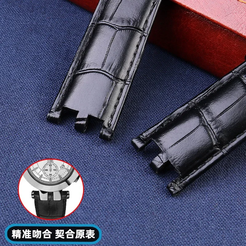 Pulseira de relógio para versace V-RACECHRONO série gmt duplo côncavo interface convexa pulseira de relógio de couro genuíno masculino 24mm