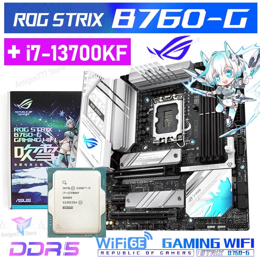 

Intel i7 13700KF CPU i7 Processor Kit ASUS ROG STRIX B760-G GAMING WIFI DDR5 Motherboard Suit Intel B760 M-ATX White Game Board