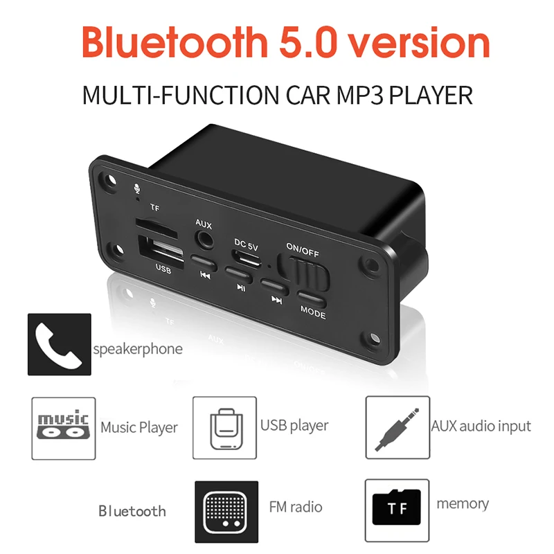 Excellent-2X3W Amplifier DC 5V MP3 WMA Wireless Bluetooth 5.0 Decoder Board Audio Module USB FM TF Record Radio AUX Input For Ca