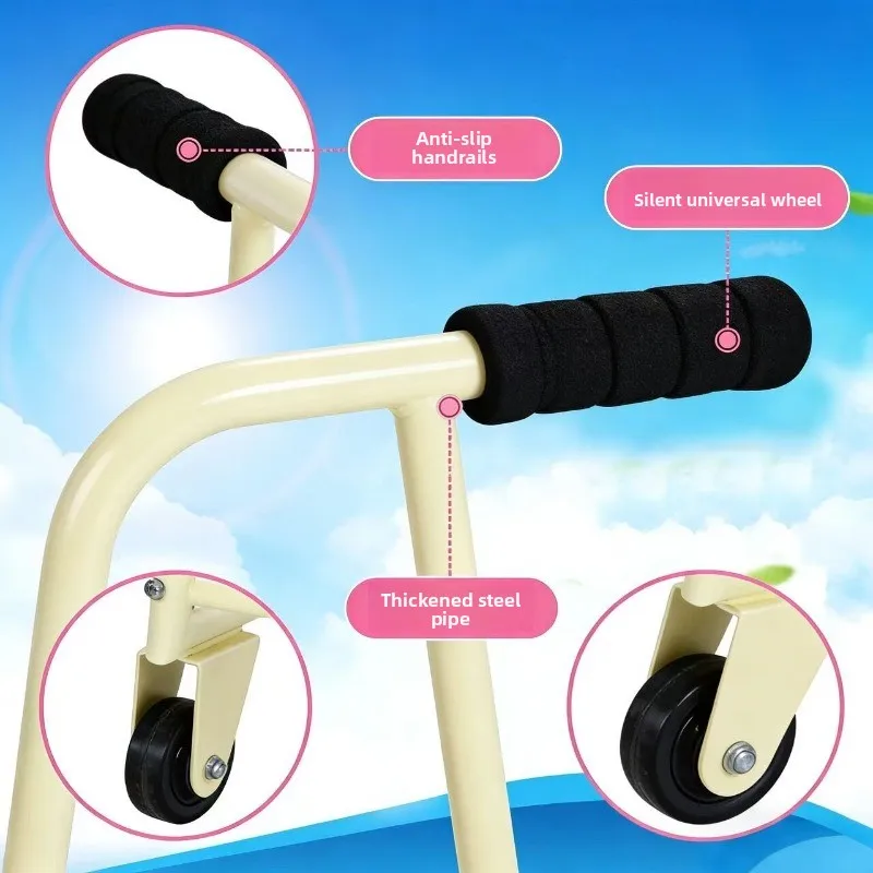 Recovery Standing Walking Aids Steel Pipe Lightweight Safety Children'S Hemiplegia Walker with Cushion Assisted Standing 2-Wheel