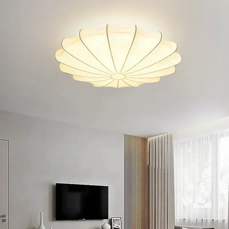 Imagem -03 - Modern Minimalista Silk Led Lâmpada do Teto Indoor Chandelier Iluminação Luz Estilo Branco Sala e Quarto Wabi Sabi E27