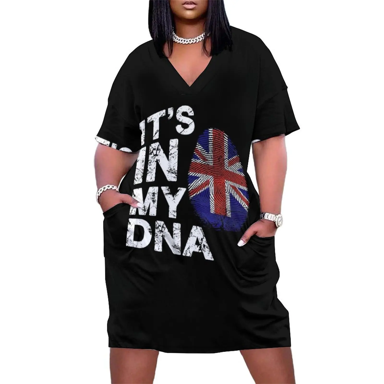 

IT'S IN MY DNA British Flag England UK Britain Union Jack T-Shirt Loose Pocket Dress Woman dresses elegant guest wedding dress