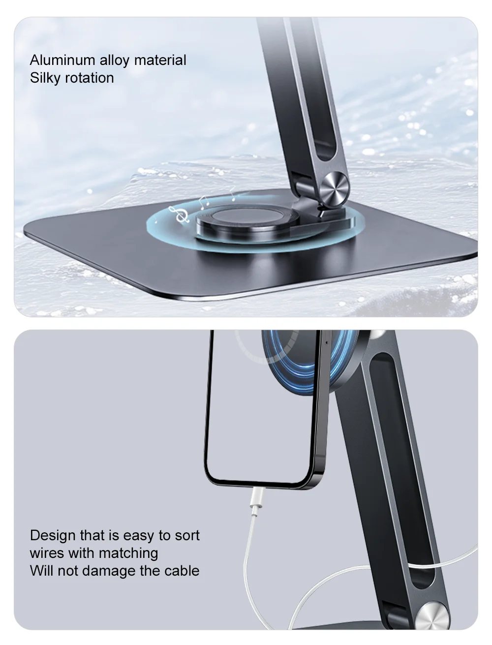 Unew Premium 360 ° Drehbarer magnetischer Ständer aus schwarzem Metall für tragbare Monitore, iPad, iPhone, Tablets von 7-21,5 Zoll, stabil, 3 kg belastbar. – Detail 7