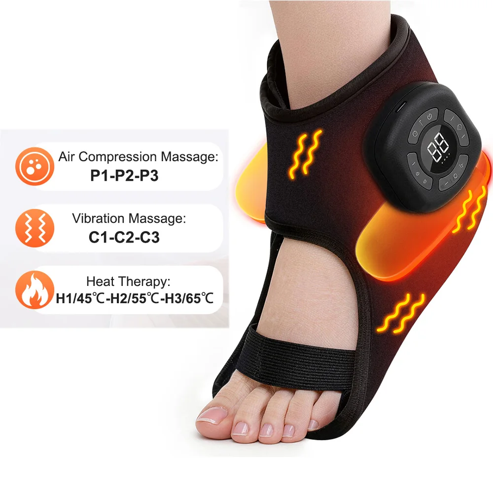 Kabelloser Luftdruck-Knöchelmassagegerät mit Elektrischer Heizung und Vibration, Wärmende Hülle, Wiederaufladbare Knöchelmanschette