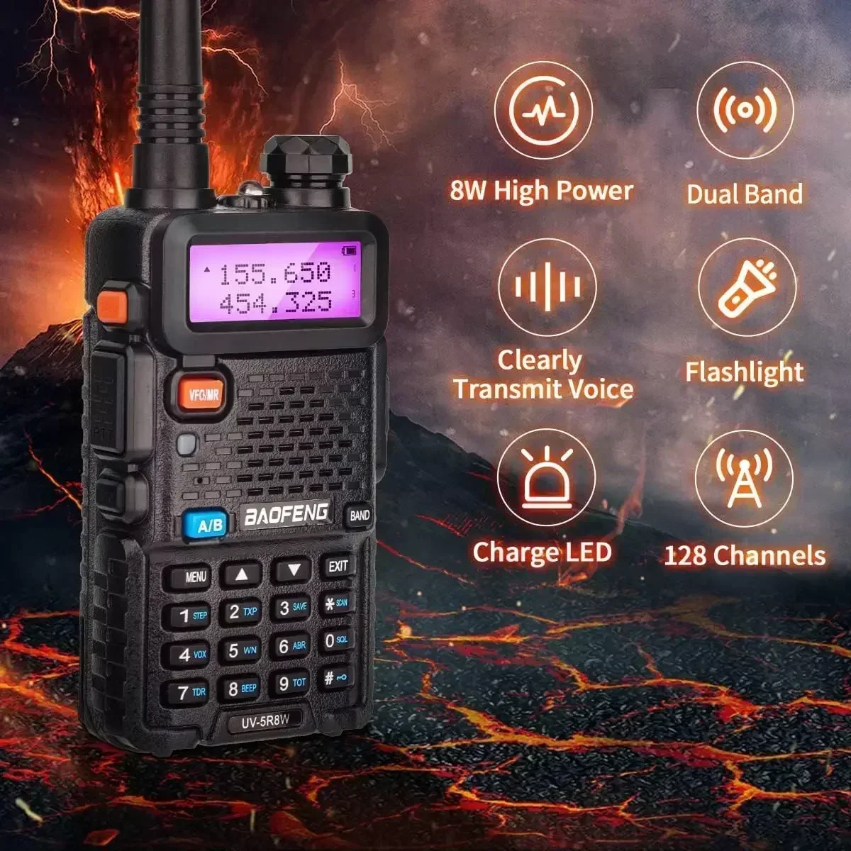 BaoFeng UV-5R 8W Tri-Power Walkie Talkie High Power Dual Band Long Range 128 CH Portable Handheld UV 5R Ham Two Way Radio