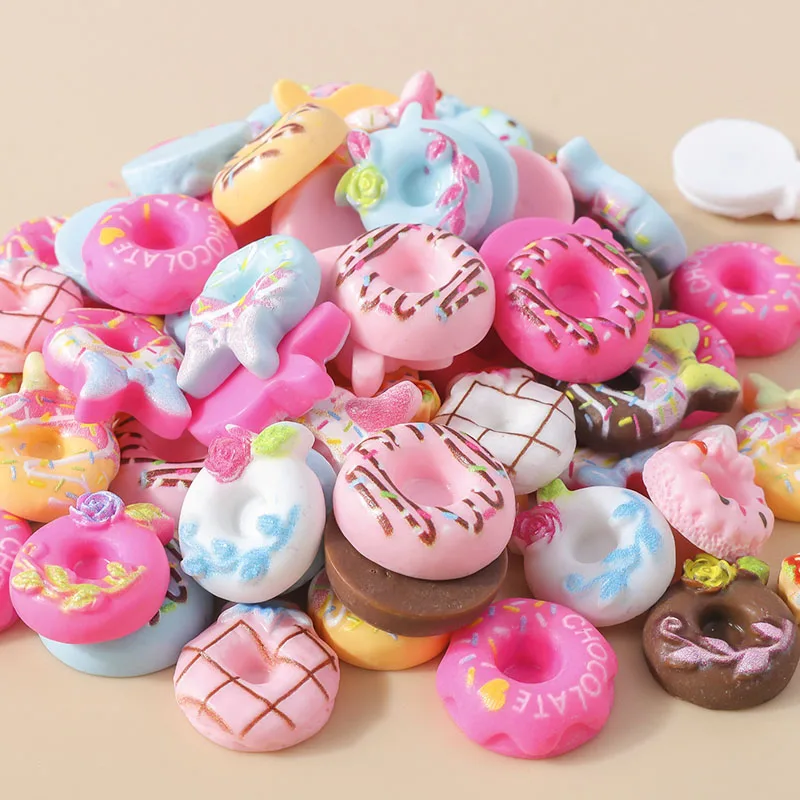 Leslie 15Pcs Mix Kawaii Sweet Resin Donuts Flatbacks Cabochon Embellishments Girls DIY Hair Accessories Nail Art Decoration