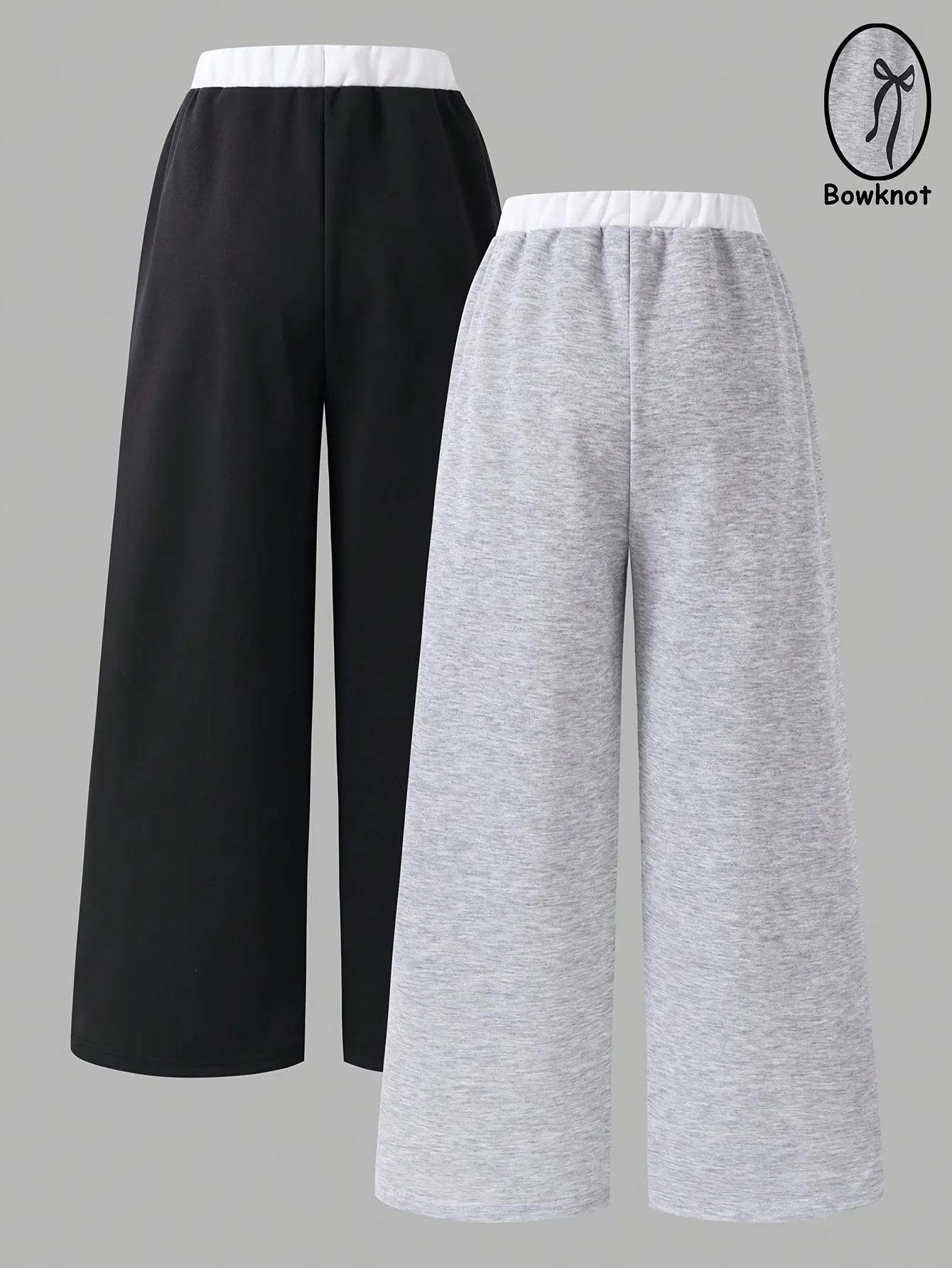 Kids Girls 2 Pack Bowknot Print Contrast Waist Wide Leg Sweatpants Casual Daily School Wear Pants