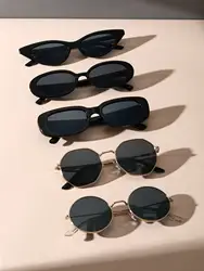 5PCS Unisex Metal Plastic Fashion Sunglasses For Street Photography And Daily Travel