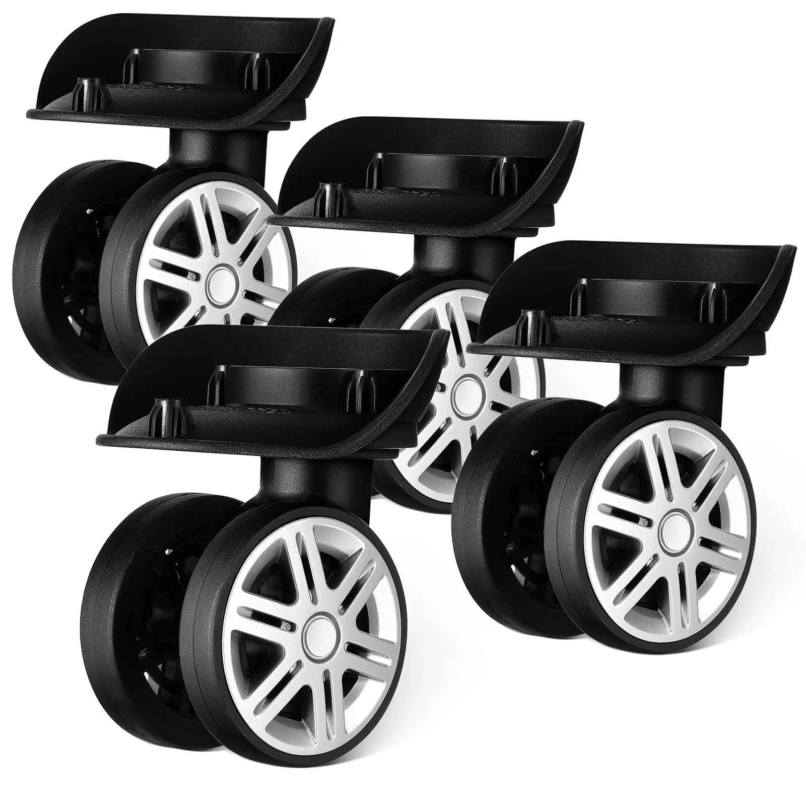 

4Pcs Suitcase Luggage Wheels Replacement Heavy Duty ABS Dual Wheel Swivel Caster Smooth Quiet Trolley Repair Trunk Wheels