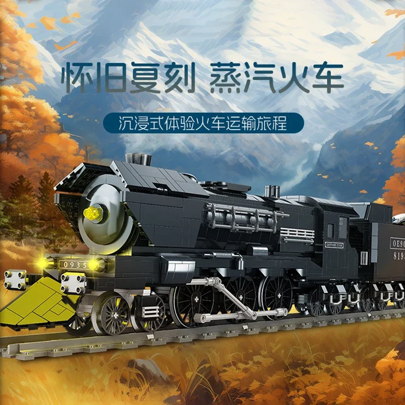 

Compatible With LEGO Large Retro Steam Train Building Blocks High Difficulty Rail Car Model Modified PF Power Bricks Toys