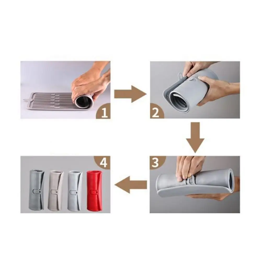 

Silicone Drain Pad Drying Mat Tableware Dish Draining Deep Grooves Tray Kitchen Bar Fruit Vegetable Non Slip Placemat