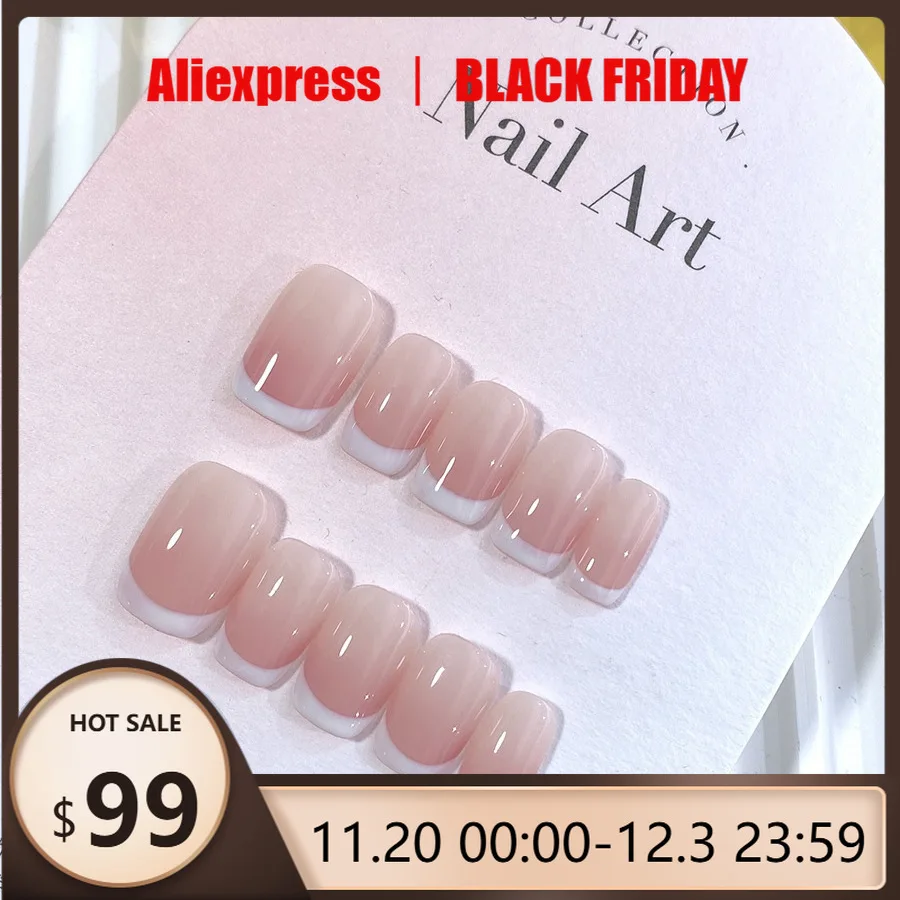 

10 шт. розовые французские ногти ручной работы, короткие ногти ручной работы во французском стиле для женщин и девочек, отбеливающие наклейки для ногтей, накладные ногти