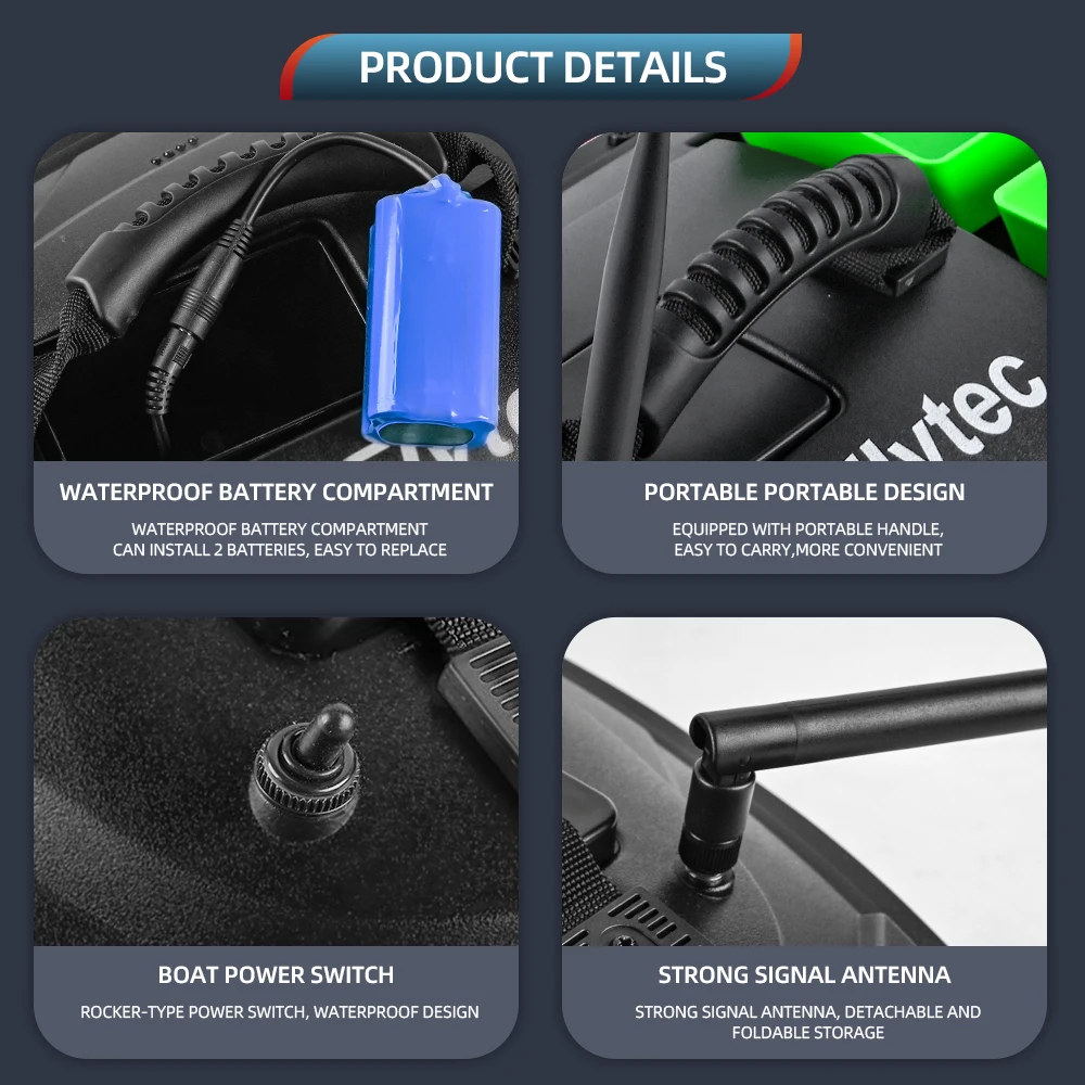 Flytec Angelköderboot, 500 m, ferngesteuertes Köderboot, Doppelmotor-Fischfinder, 1,5 kg Belastung, mit LED-Licht zum Angeln – Detail 4