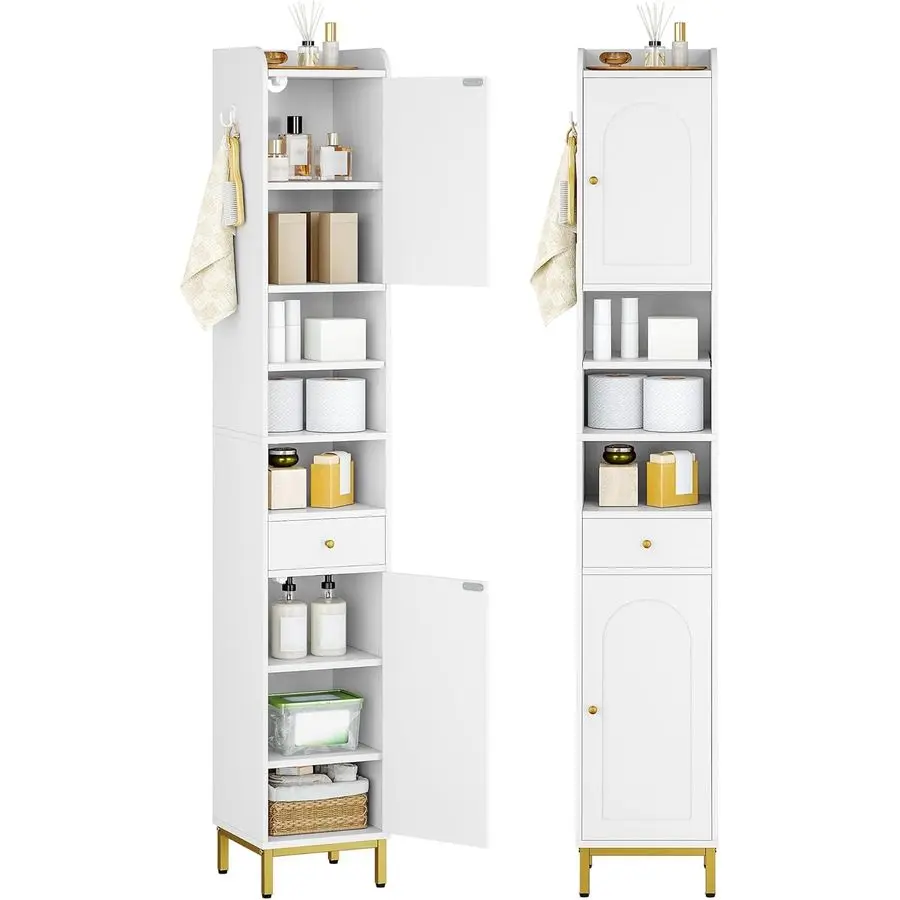 

Шкаф с регулируемыми полками, усилитель двери, отдельно стоящий высокий напольный шкаф для хранения с ящиком, узкий органайзер для туалетной бумаги для