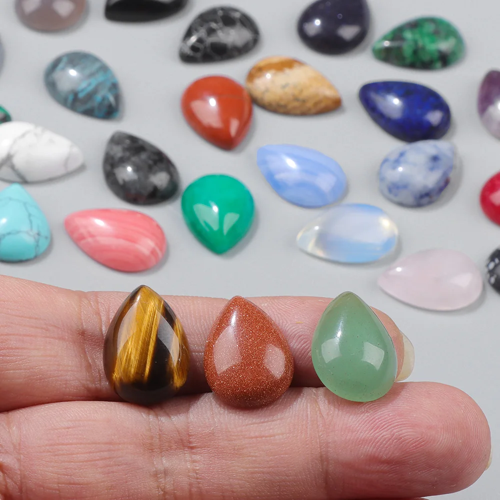 Cabochon en forme de goutte d'eau, 5 pièces, pierres naturelles plates, pour bricolage, boucles d'oreilles, bague, bracelet, bijoux de direction, 13x18mm