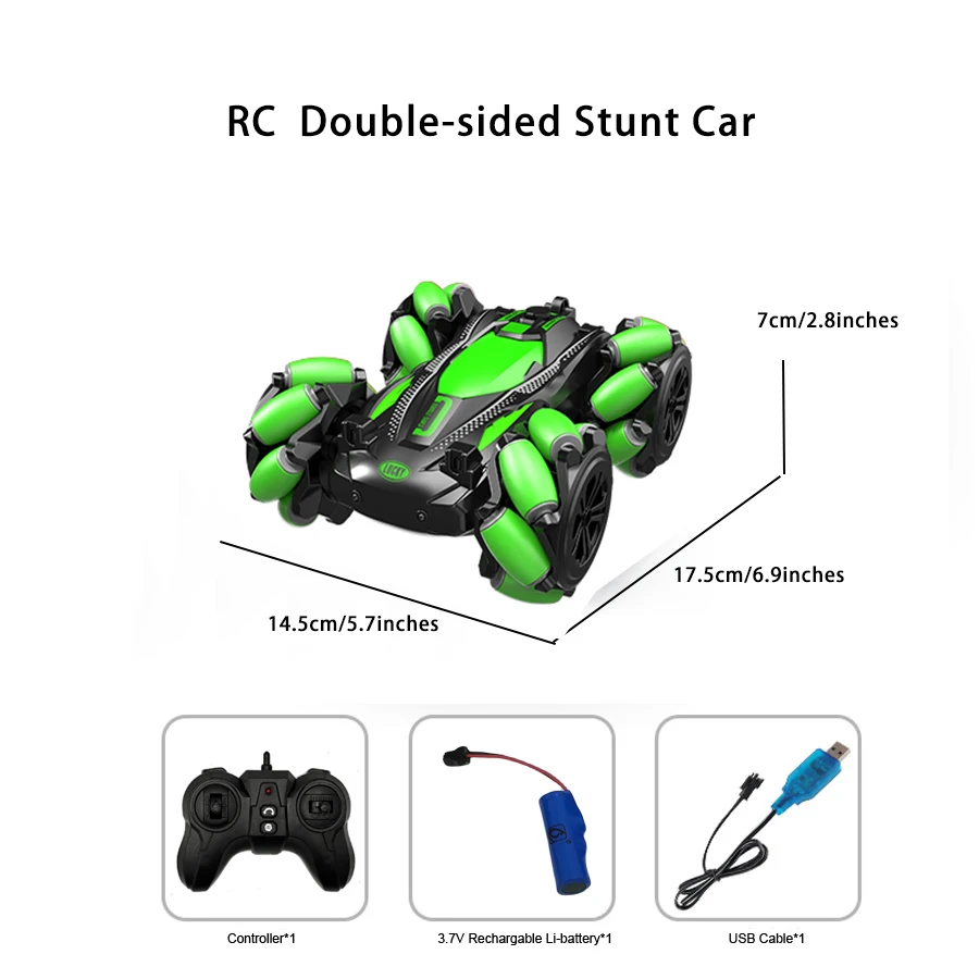 RC double-sided  stunt car  USB cable rechargable Li-battery 6-7-8-9-14 years boys radio controlcar present  toy  set