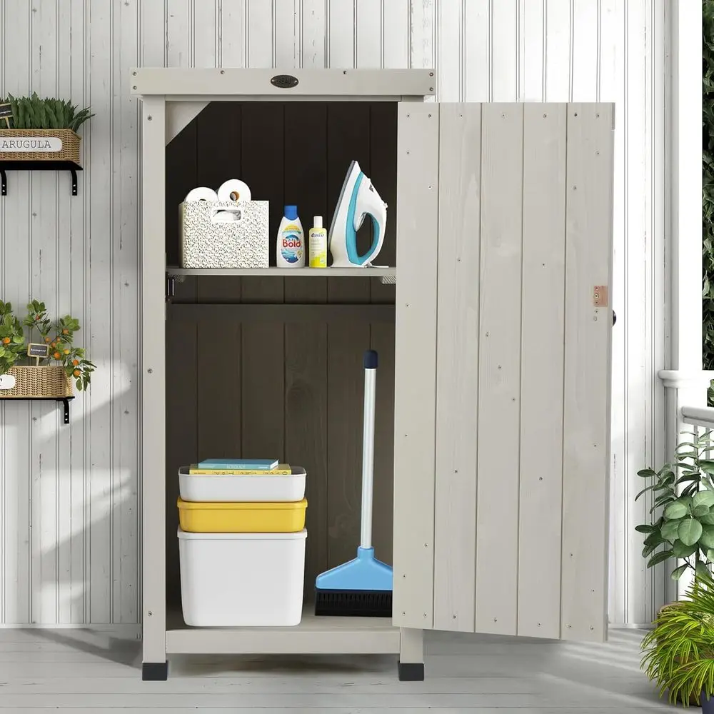 Outdoor Storage Cabinet Patio Garden Potting Bench Table with Shelves Metal-Tabletop Wooden Planting Work Station Weatherproof