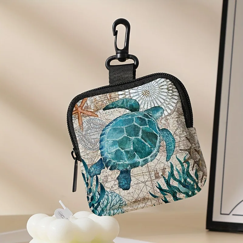 Men Women Turtle change bag synthetic leather waterproof color printing zipper storage bag multifunctional mini headphone bag
