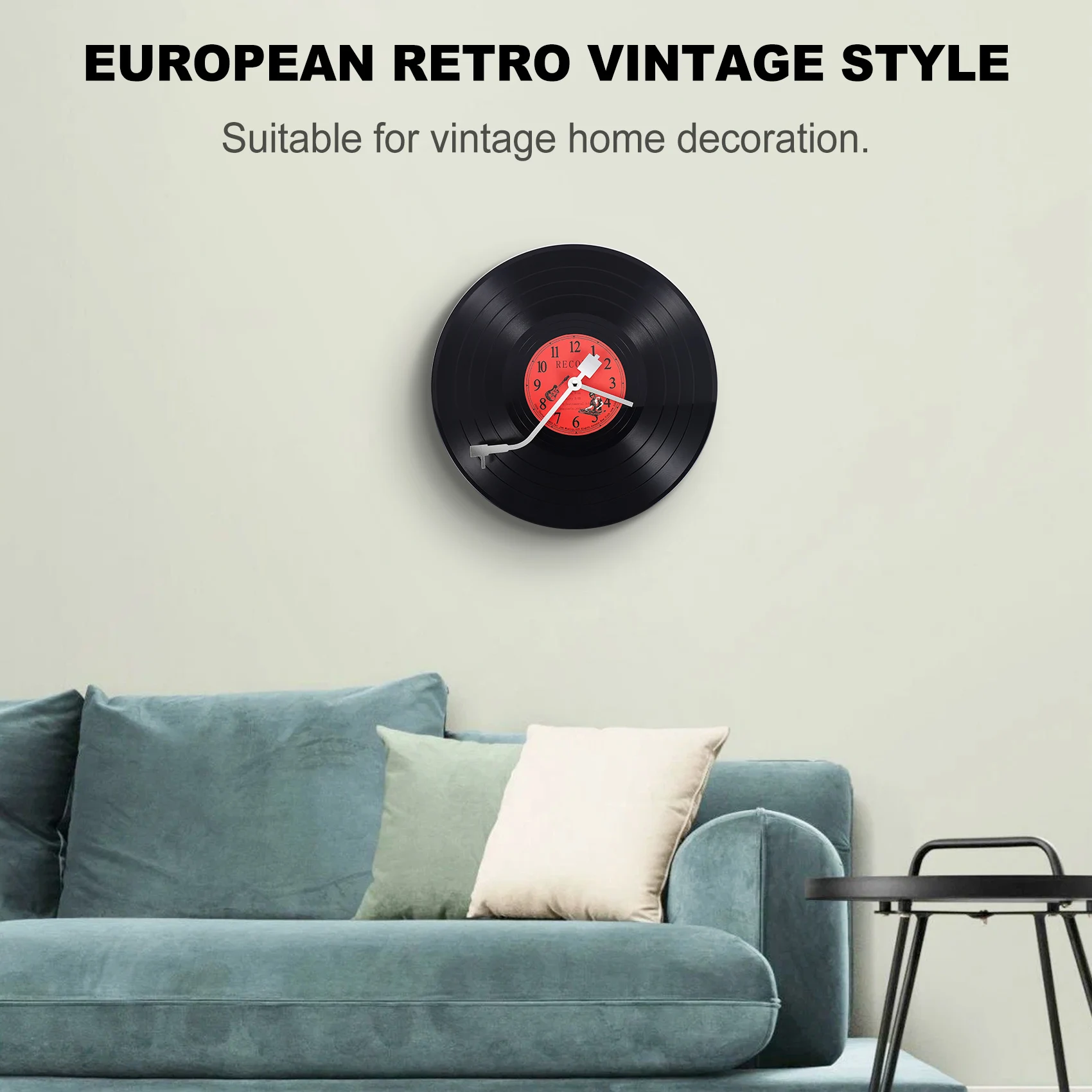 European Retro Nostalgic Ultra-Quiet Clock Vinyl Record Personality Wall Clock Cafe Bar Decorative Wall Clock