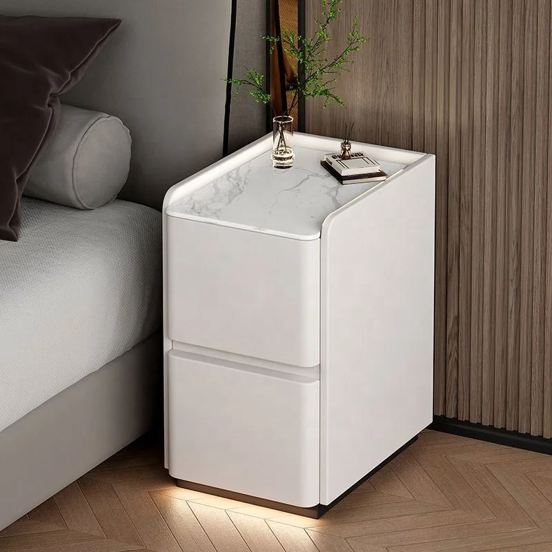 Wholesale Custom Luxury Wireless Charging Smart Bedside Table Bluetooth Audio USB Night Stands LED Lamp with Coded Lock
