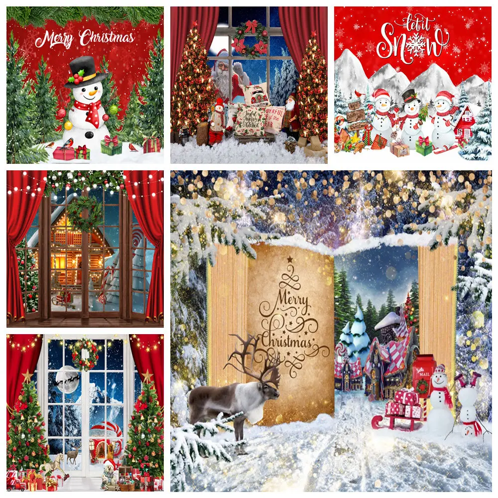 

Christmas Backdrops Photography Winter Window Santa Claus Party Decor Baby Baby Family Potrait Photographic Background Photo