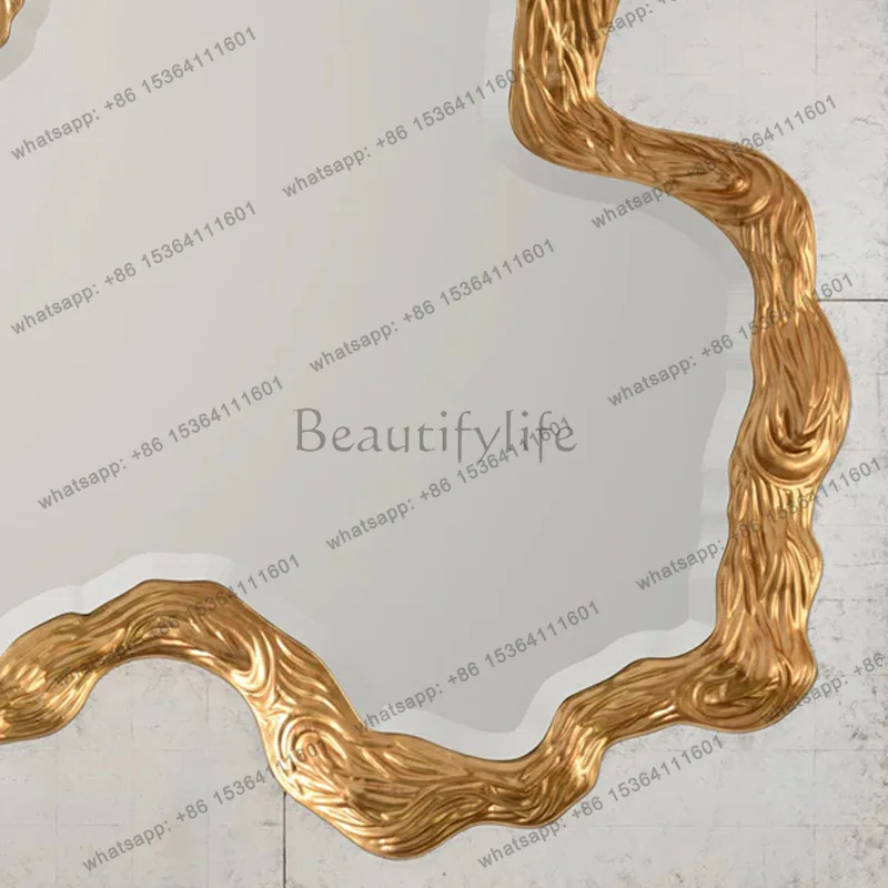 Light luxury wave decorative mirror special-shaped wall-mounted household French living room wall art design mirror