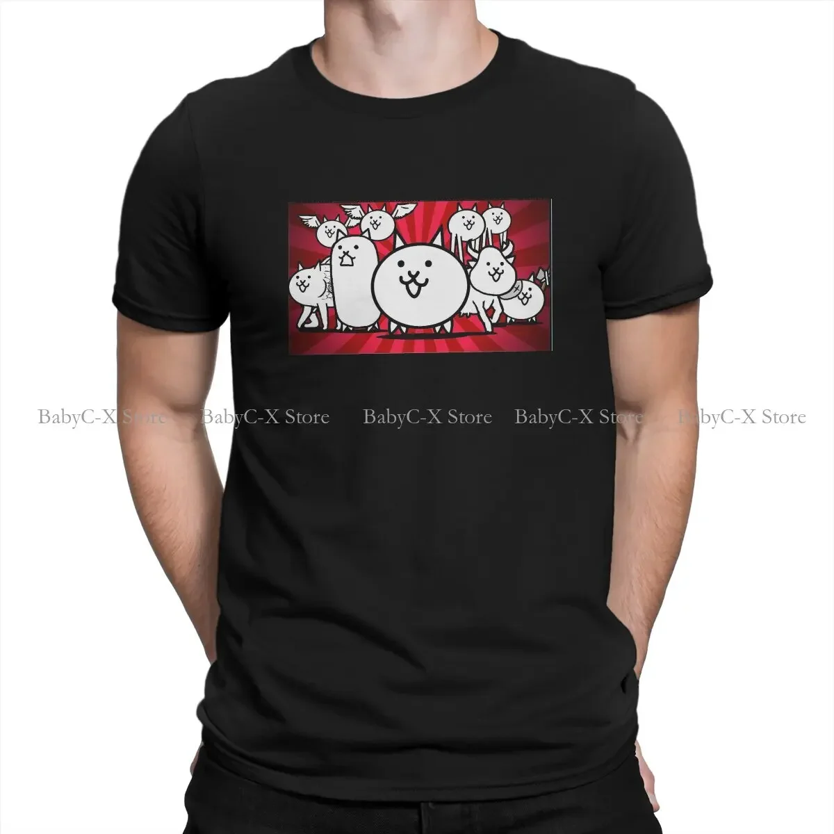 Nyanko Great War Harajuku TShirt The Battle Cats Cat Game Creative Streetwear Casual T Shirt Men Tee Unique Polyester