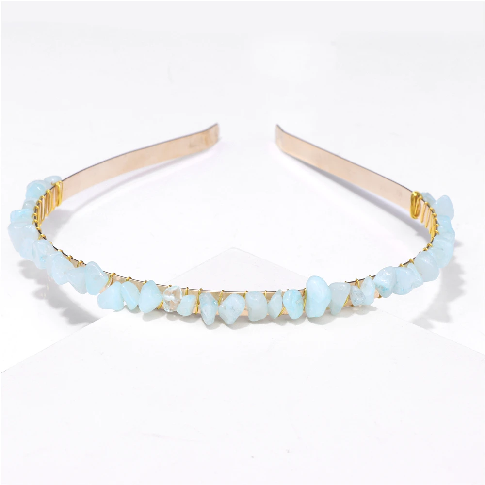 Natural Crystal Chip Beads Hair Hoops For Women Girl Citrine Amethysts Malachites Gravel Headwear Headbands Hair Accessories