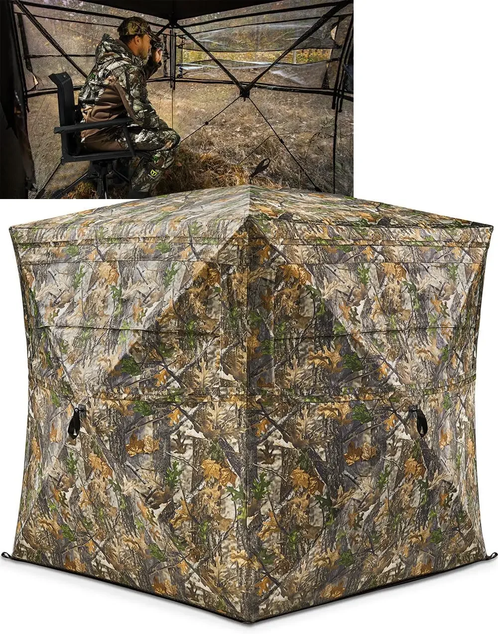 Hunting Blind See Through w/ Carrying Bag, 2-3 Person Pop Up Ground Blinds 270 Degree, for Deer & Turkey Hunting (Camouflage)