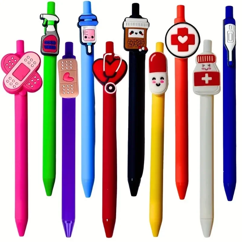 10pcs Nurse Appreciation Gift: Black ink press pen with pen hook,Durable Plastic Pens for Nursing, Medical Assistants, ER & ICU