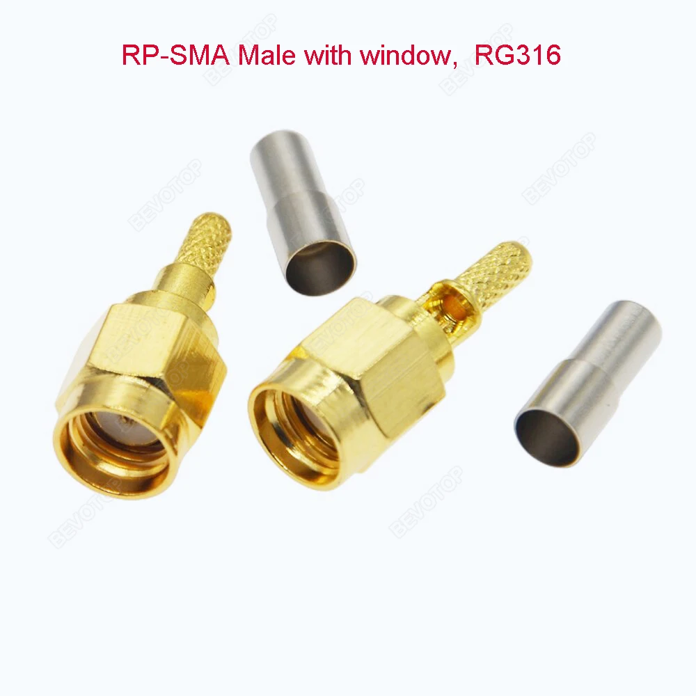 10pcs/lot RP-SMA/SMA Male with Window Connector Crimp RG174 RG316 LMR100 RF Connector Gold Plated 50 Ohm