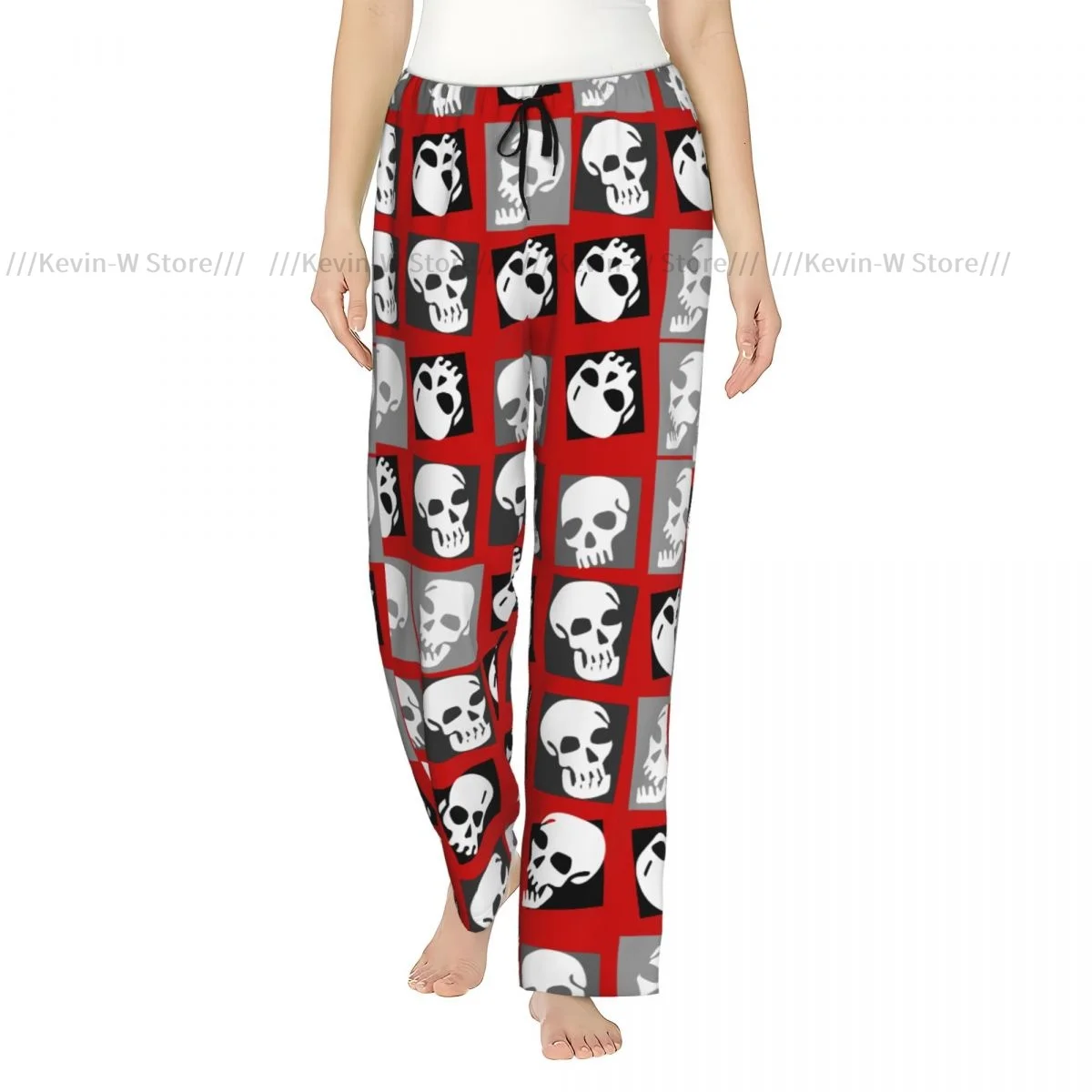 

Warm Flannel Sleep Pants for Women Geometric Cool Skulls Halloween Pajama Bottoms with Elastic Waist