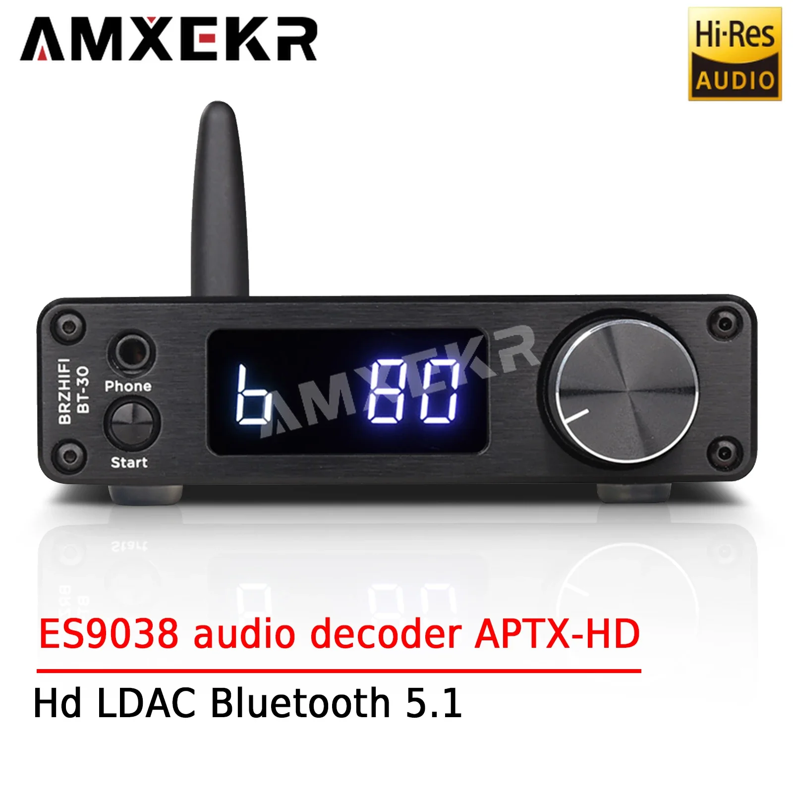 

AMXEKR BT30 HD LDAC Bluetooth 5.1 Receiver Fever ES9038 Audio Decoder APTX-HD Home Theater