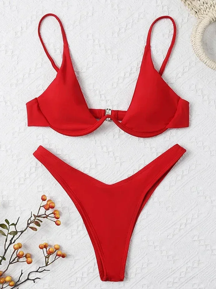 OIINAA-bañador Sexy para mujer, conjunto de Bikini unicolor, ropa de playa de dos piezas, moda de verano 20224, traje de baño con Tanga, bañador, bikinis