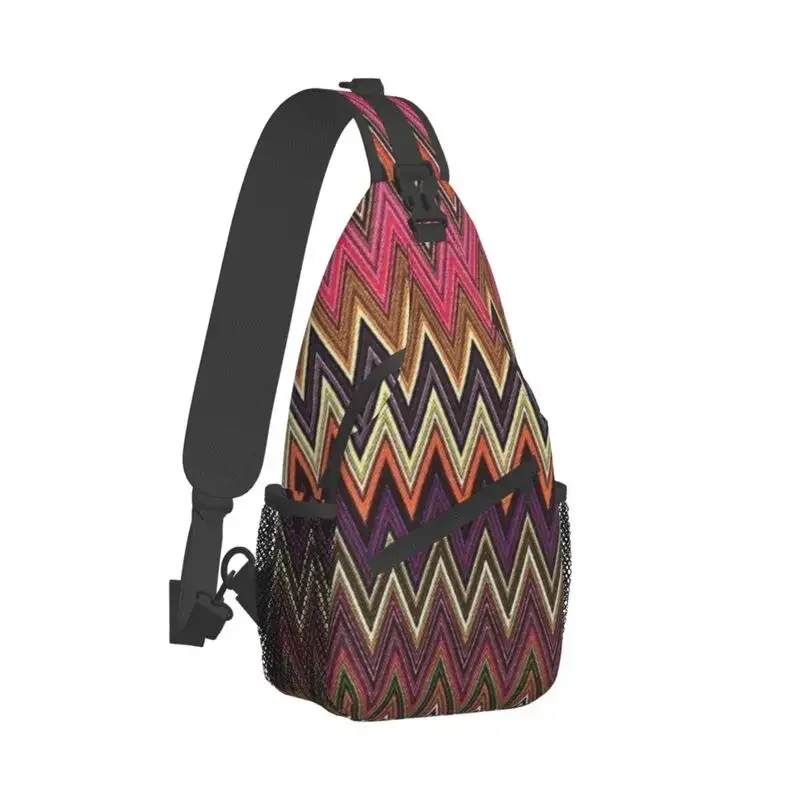 Casual Home Zigzag Multicolor Crossbody Sling Backpack Men Boho Camouflage Shoulder Chest Bags for Hiking