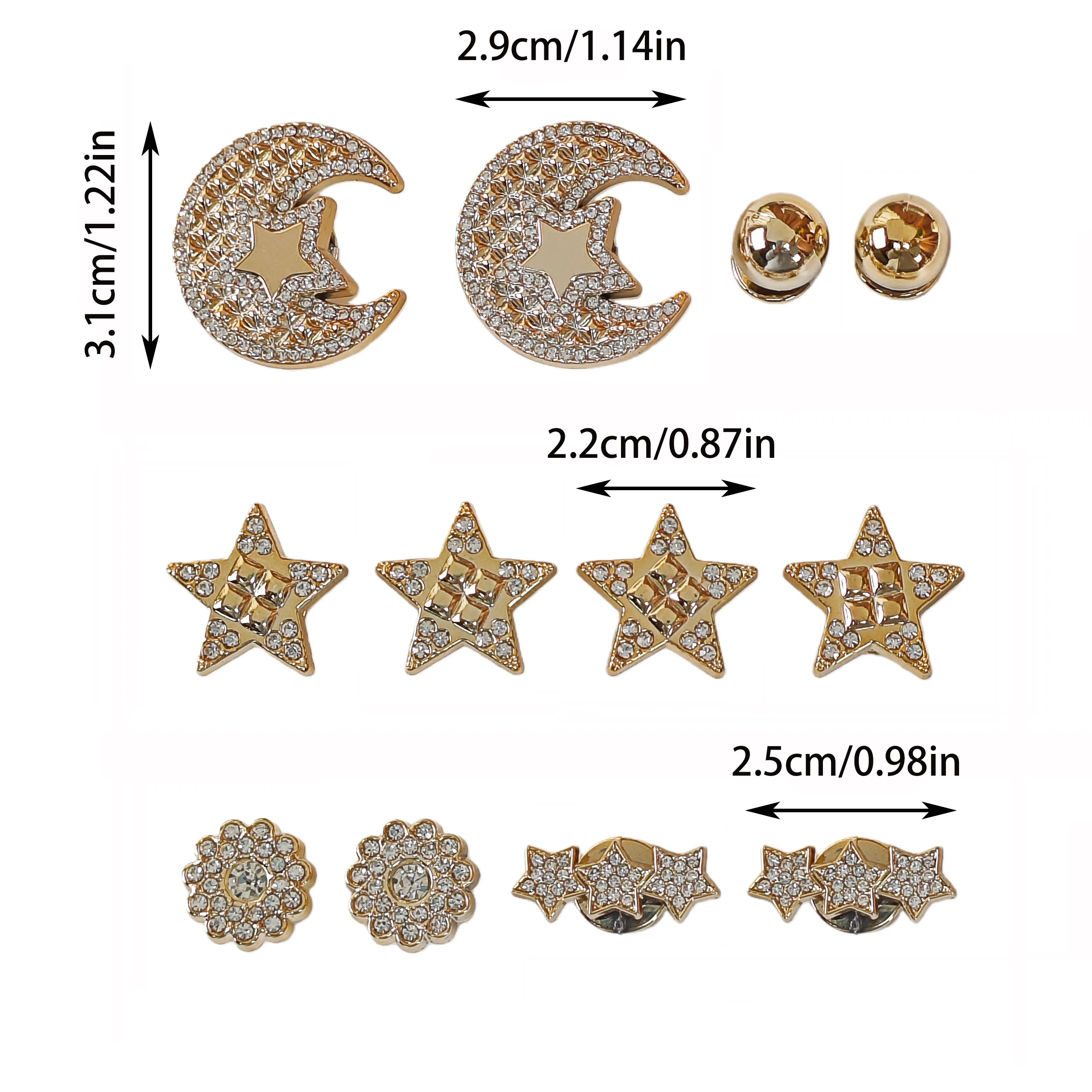 12Pcs DIY Shoe Decoration Charms Shiny Moon, Star, Flower Decorative Buckles Non-Metal Lightweight Material Y2K Fashion Versatile Cute Personalized for Men and Women Suitable for Eva Beach Shoes, Sandals, Removable Shoe Decoration, Holiday Gift