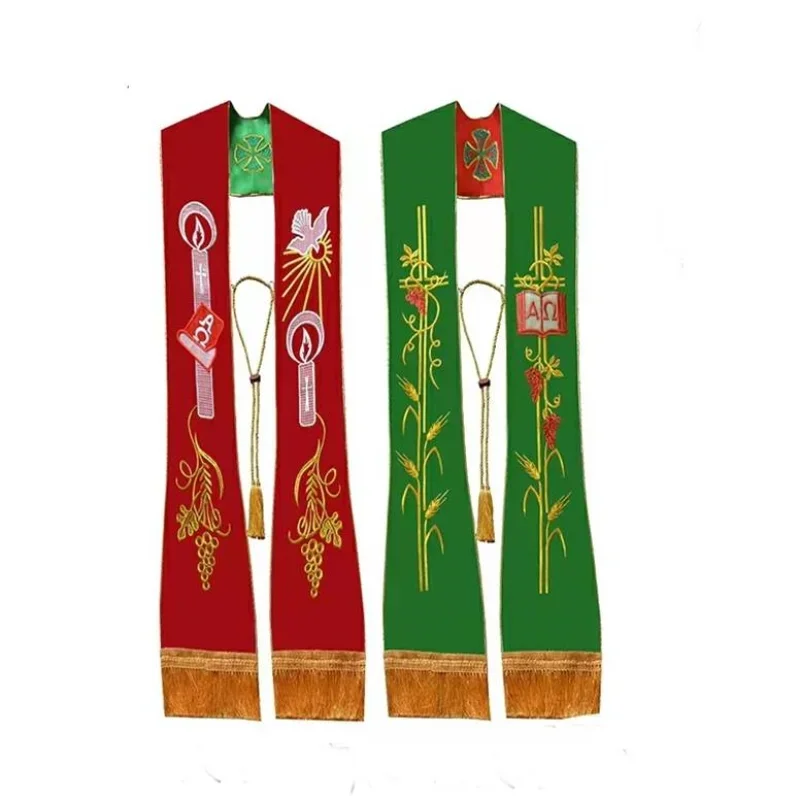 

LITURGICAL MASS Pastor Clergy Reversible Stole Church Embroidered Priest Stole with Fringe Scarf Shawl