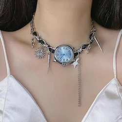 Fashion y2k Watch leather pendant Titanium steel collar female personality Cyberpunk choker Fashion jewelry gift