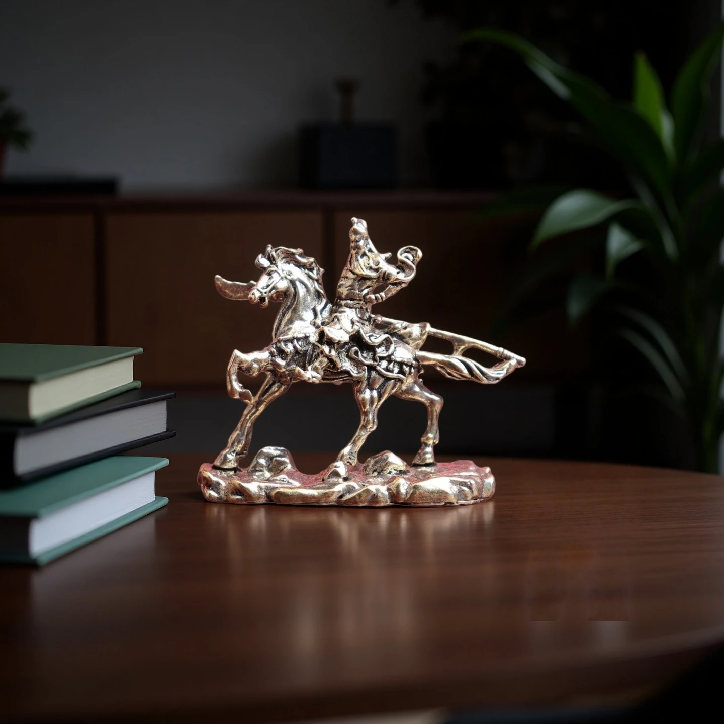 

Vintage God of War Guan Yu Riding Horse Statue Antique Brass Home Office Desktop Decor Crafts Ornament Collectible Handmade Gift