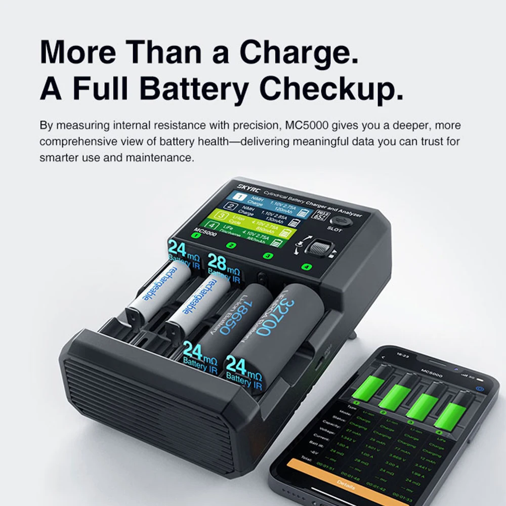 SKYRC MC5000 バッテリー充電器 65W 円筒形バッテリー充電器 リチウムイオン、リチウムイオンHV、リチウムイオンNiMH、リチウムイオンNiCd、エネループ、リチウムイオンNiZn、RAM、LTO、ナトリウムイオン対応