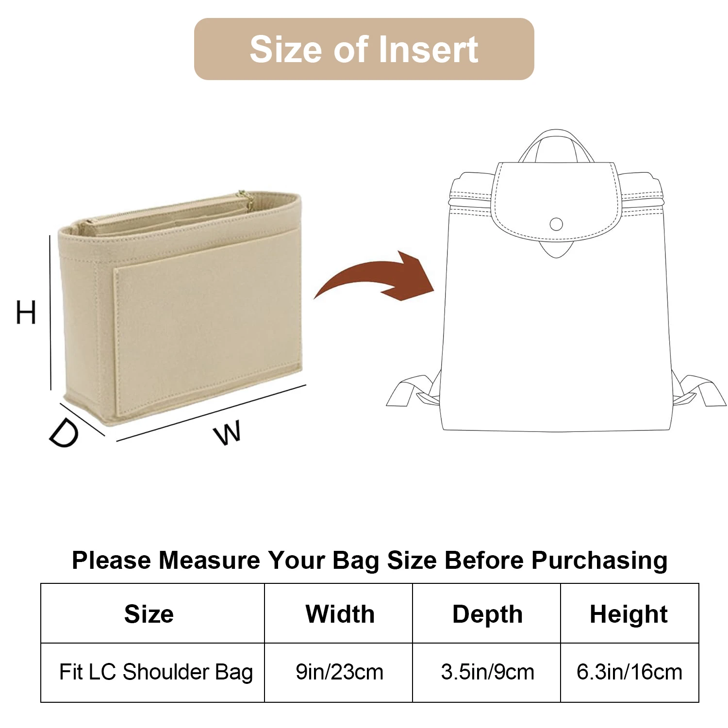 Inserto organizador de bolso para bolsos, divisores de inserción de bolsa de fieltro con múltiples bolsillos, mochila Fit Long Champ Le P.liage