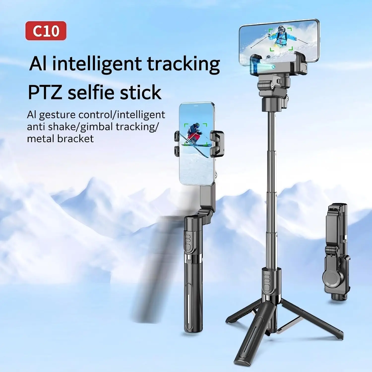 AI Tracking Gimbal Stabilizer for SmartiPhone 360° Auto Face Follow, Bluetooth Remote Anti-Shake Tripod for Vlogging/Live Stream