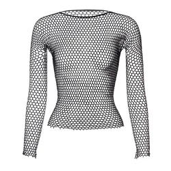 Women Sexy Black Hollow Out Mesh T-shirt Female Skinny Fishnet Transparent Tops Goth Punk Y2k Streetwear Party See-through Top