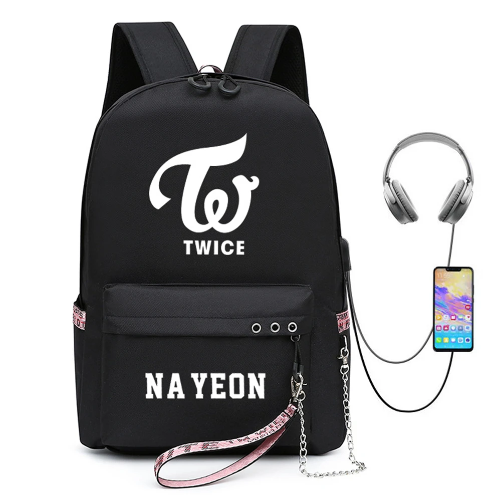 Kpop กระเป๋าเป้สะพายหลังสองครั้ง mochila กระเป๋านักเรียนแล็ปท็อปชาร์จ USB ความจุขนาดใหญ่เดินทางกระเป๋าเป้สะพายหลังวิทยาลัย nayeon สินค้า