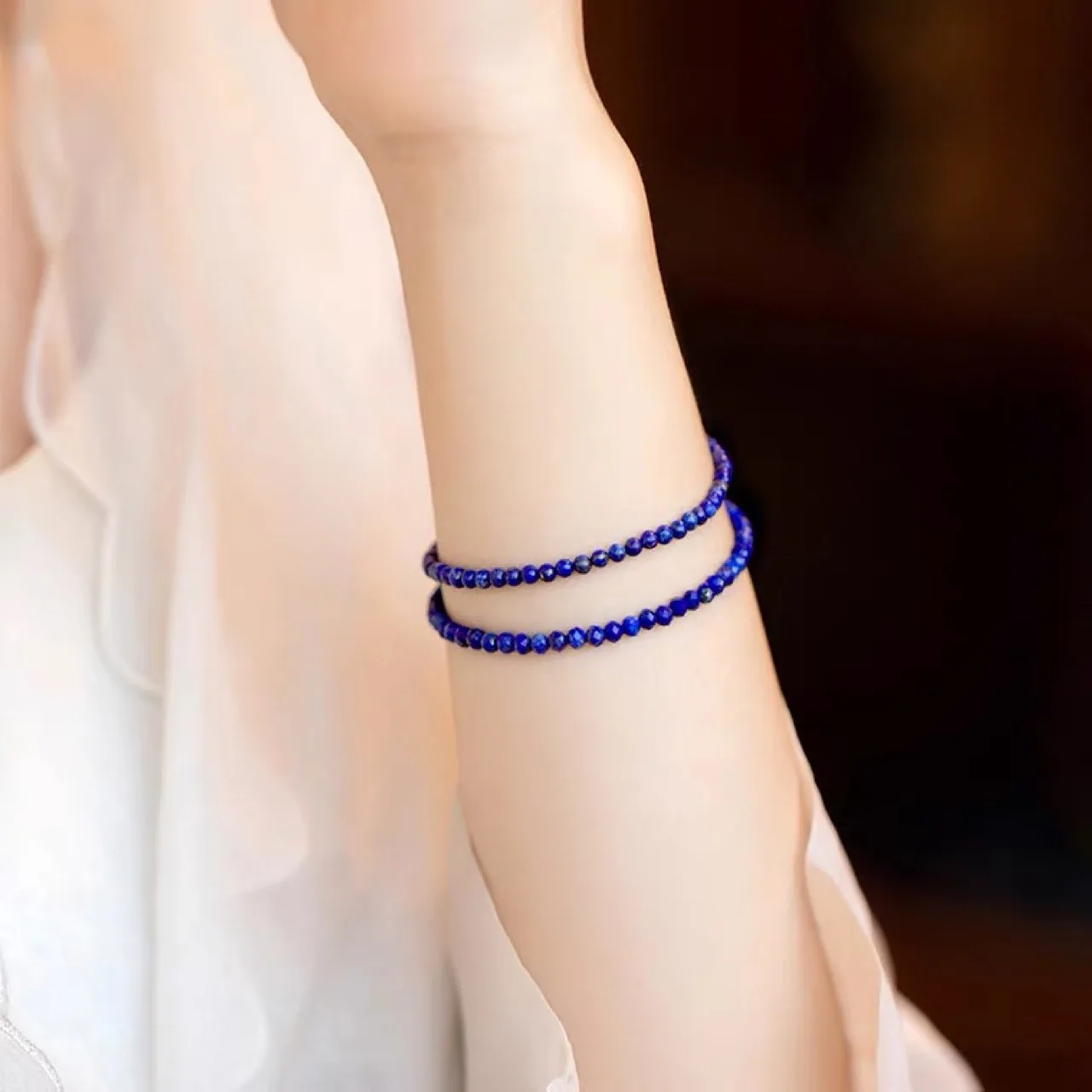 3mm Ultrafine Lapis lazuli Natural Crystal Bracelet Single Loop Jewelry Women's Bracelet Style Ethnic Style