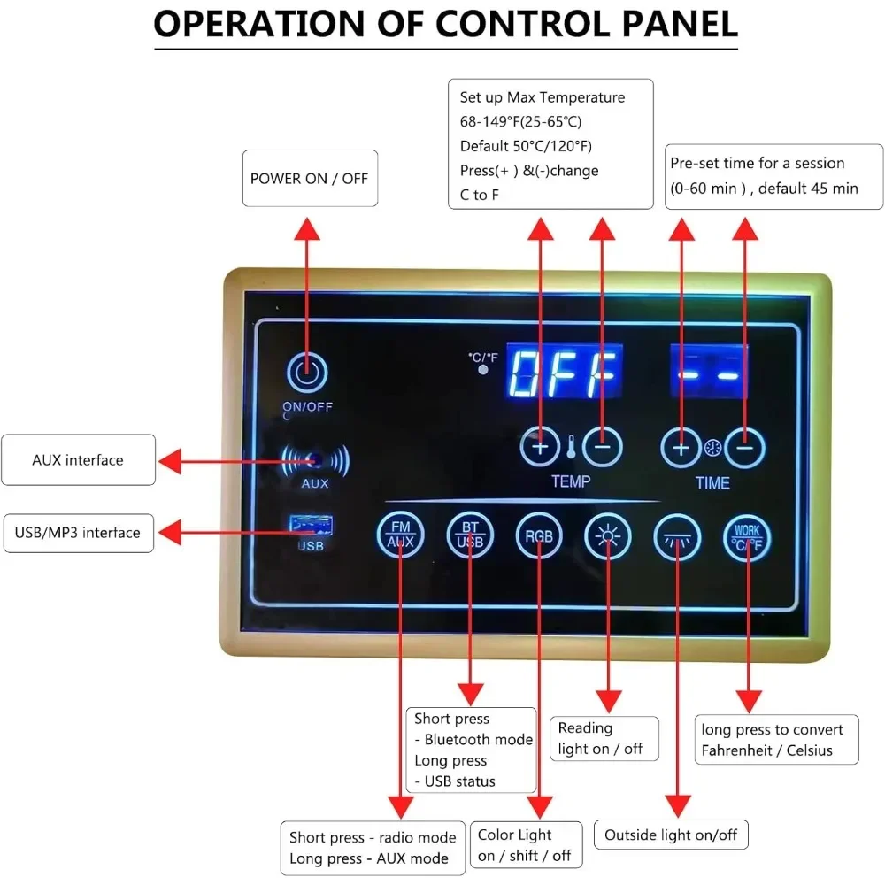 ساونا تعمل بالأشعة تحت الحمراء لشخصين من 1 إلى 2، ساونا بالأشعة تحت الحمراء منخفضة EMF FAR للمنزل، 1,350 وات، ساونا داخلية مع بلوتوث، شاشة LCD