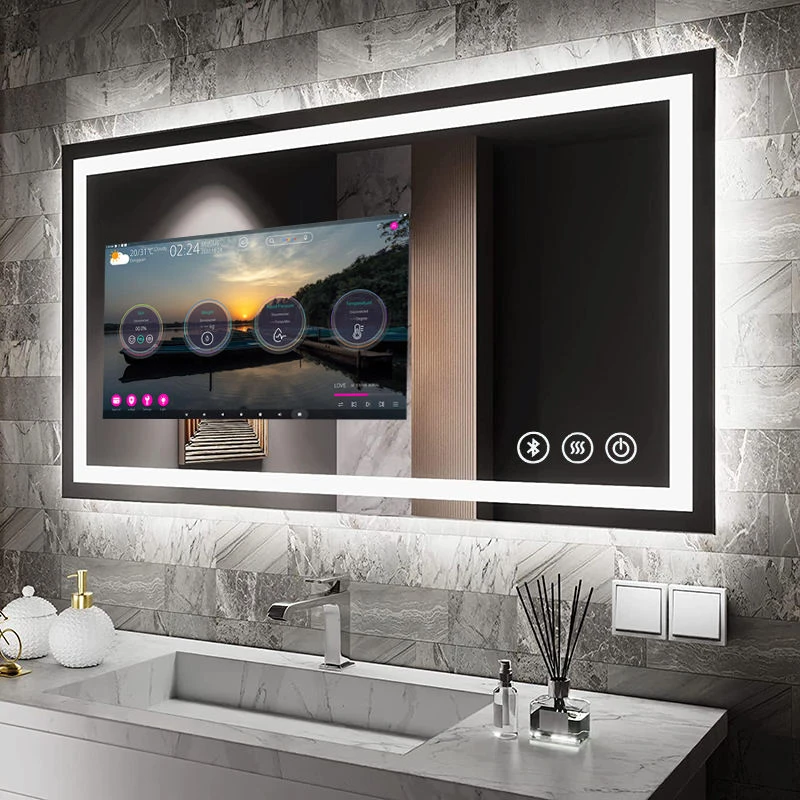

OEM Modern LED Smart Bathroom Mirror Defogging Rectangle Smart Touch Dimming Backlit Frameless Bath Mirror SMM-43