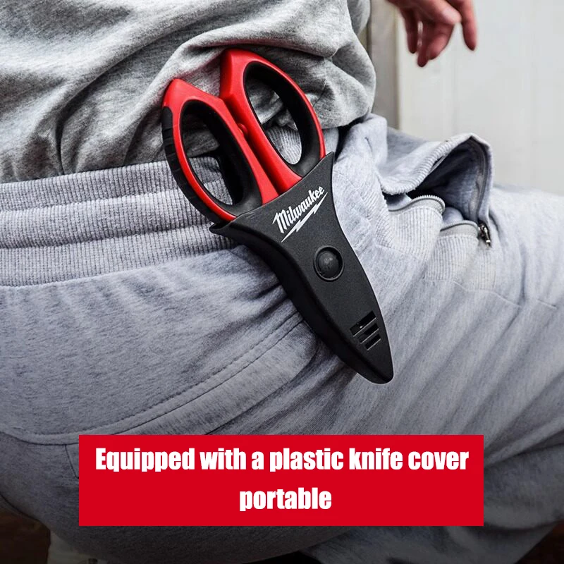 Milwaukee Electrician Scissors for Multi-Purpose Cable Stripping and Crimping Terminals, Professional Tool Scissors 4932478620