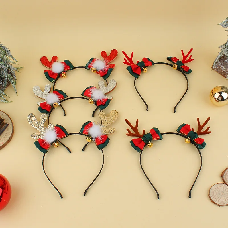 Christmas Antlers Hair Hoop Simple Sequined Elk Ears Bow Decoration